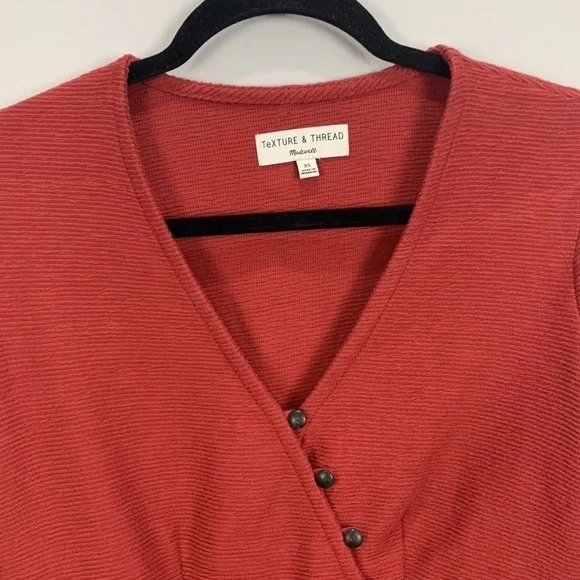 Madewell Texture & Thread Button Wrap Top- Burnt Orange - Picture 3 of 11